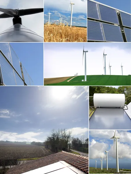 太陽電池パネルや風車 — ストック写真
