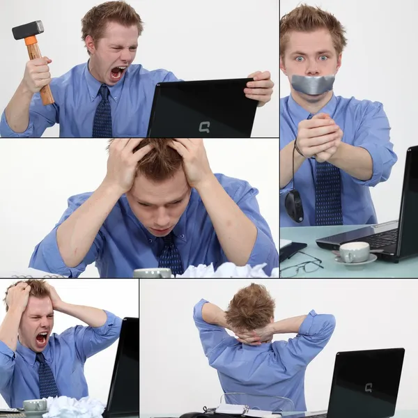 Collage de un hombre frustrado —  Fotos de Stock