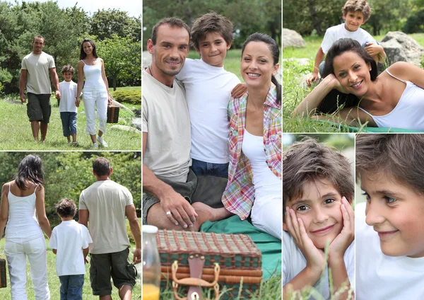 Collage av en familj som har picknick — Stockfoto