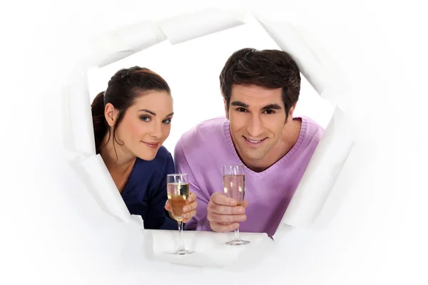 Şampanya flüt ile Çift — Stok fotoğraf