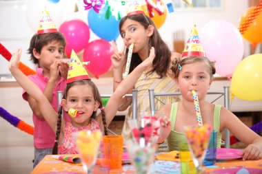 Children at birthday party clipart