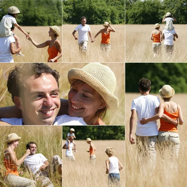 Collage of couple with children in the countryside — Stock Photo, Image
