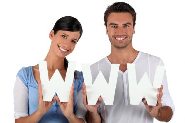 Man and woman holding letters clipart