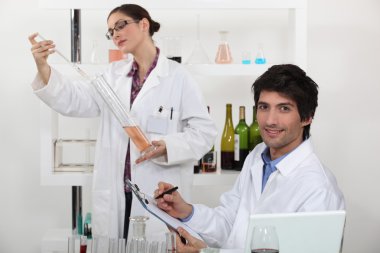 Oenologists analysing different wines clipart