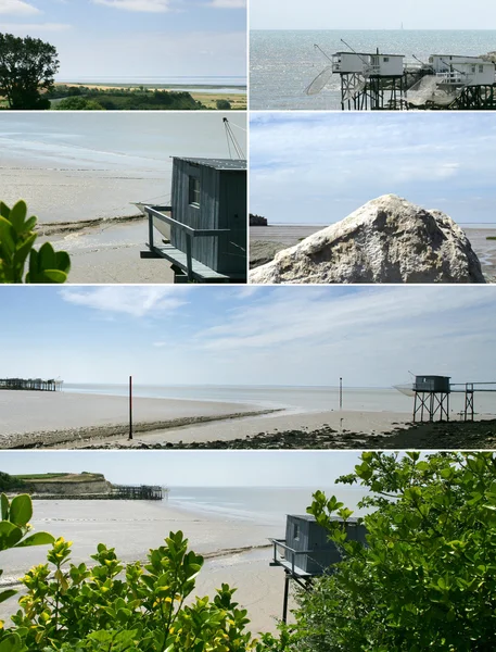 Collage of fishing huts off the Atlantic coast — Stock Photo, Image