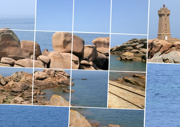 Stone lighthouse, rocks and sea — Stock Photo, Image