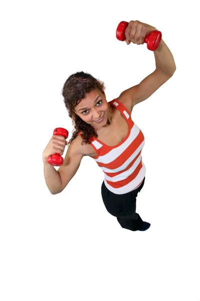 Over head kadın kaldırma ağırlıkları — Stok fotoğraf