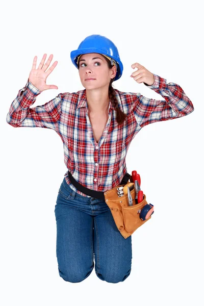 En kvinnlig byggnadsarbetare. — Stockfoto