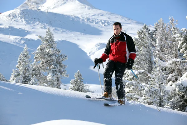 山の上の男性のスキーヤー — ストック写真