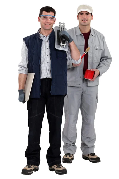 Tiler and painter posing together — Stock Photo, Image