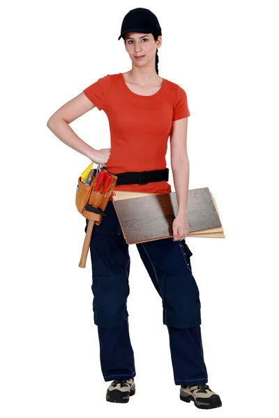 Femme charpentier posant — Photo