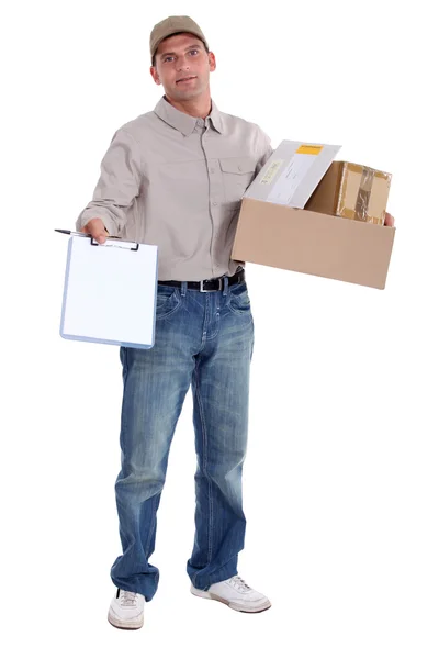 Courier with a signed for delivery — Stock Photo, Image