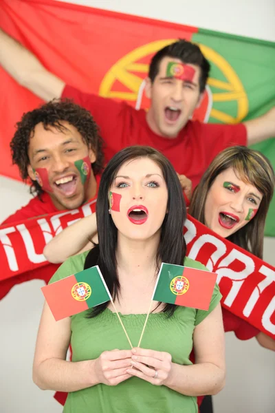 Portuguese football fans cheering — Stock Photo, Image
