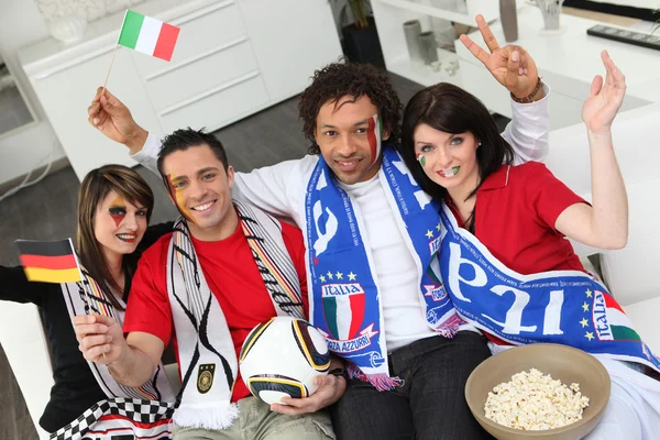 Italian and German soccer fans — Stock Photo, Image