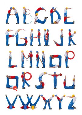 Builders forming the alphabet clipart