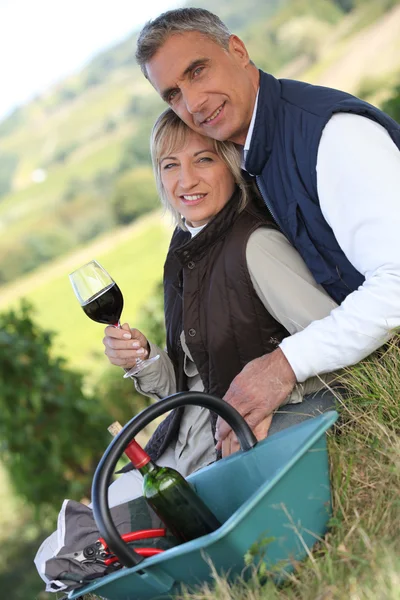Paar in einem Weinberg — Stockfoto