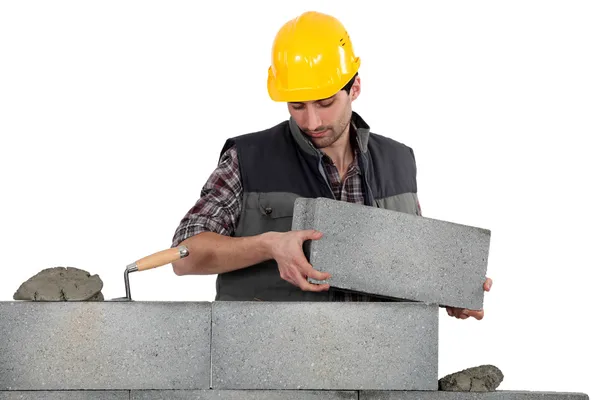 Çimento blok duvar yapım — Stok fotoğraf