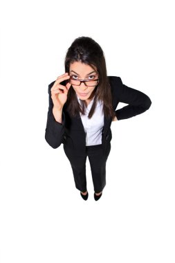 Business woman touching her glasses clipart