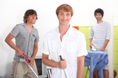 Three lads doing their chores clipart