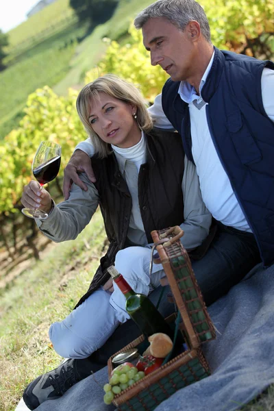 Couple having picnic in the vineyard — Stock Photo, Image