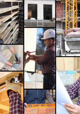 Mosaic of workers on a construction site clipart