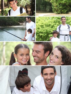 Collage illustrating a family camping holiday clipart