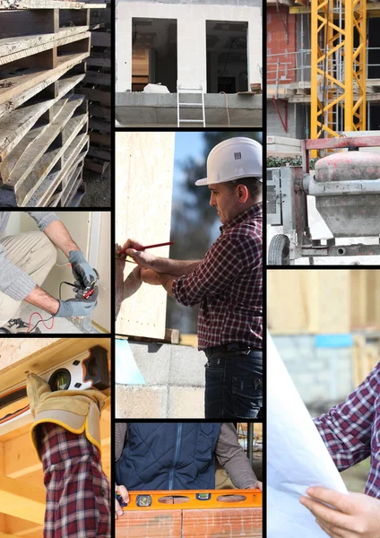 Mosaik av arbetstagare på en byggarbetsplats — Stockfoto