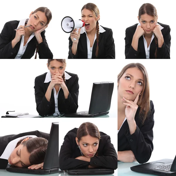 Collage van expressieve vrouw kantoor werknemer — Stockfoto