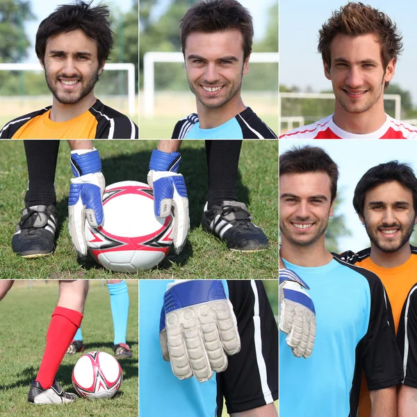Fotomontage van jonge mannen voetballen — Stockfoto
