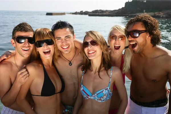 Grupo de amigos en la playa — Foto de Stock