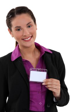 Woman displaying visitor badge clipart