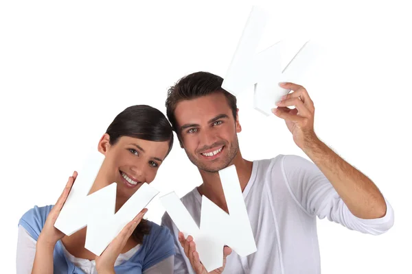 Couple holding the letters WWW — Stock Photo, Image