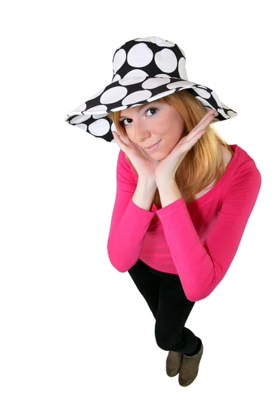 Mladá žena funky klobouk — Stock fotografie
