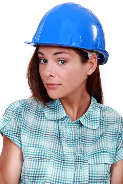 Bir kadın inşaat işçisi. — Stok fotoğraf