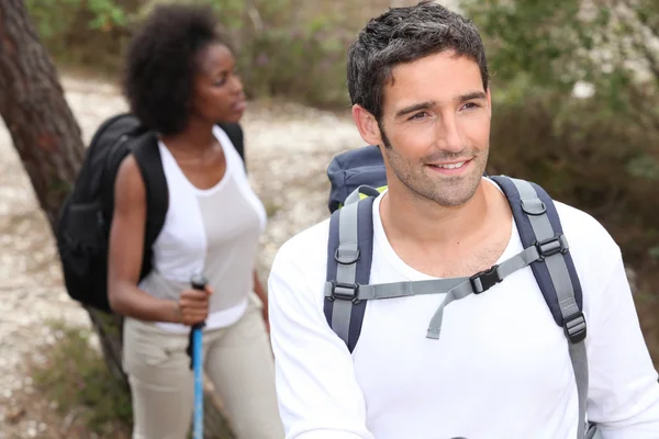 Couple hiking in forest — Stock Photo, Image