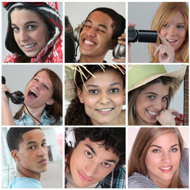 Montage of teenagers relaxing clipart