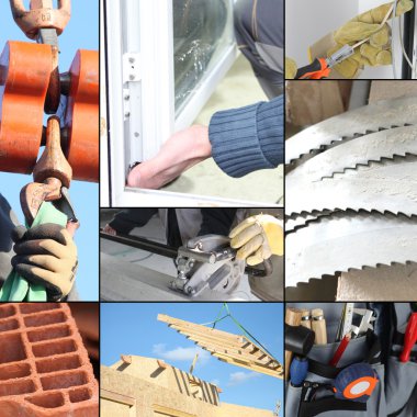 Montage of various aspects of construction clipart