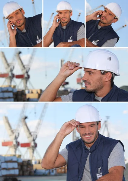 Imagens de um homem trabalhando em uma plataforma de petróleo — Fotografia de Stock