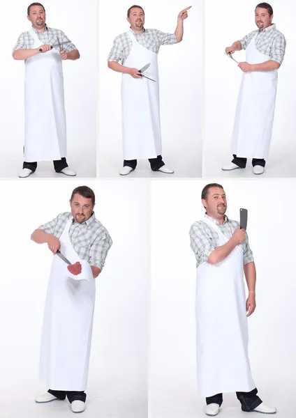 Pictures of a butcher on white background — Stock Photo, Image