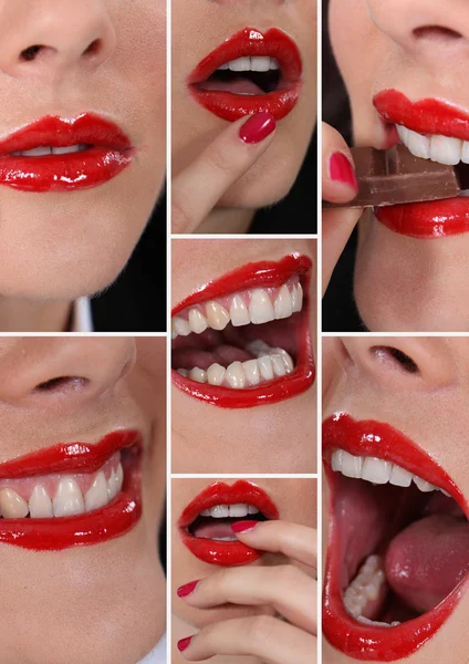Рот жінки з червоною помадою — стокове фото