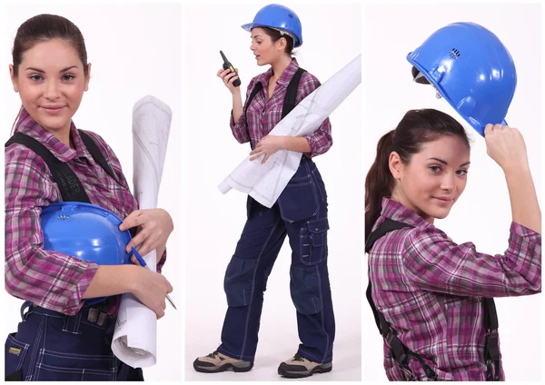 Trabalhadora da construção feminina assertiva — Fotografia de Stock