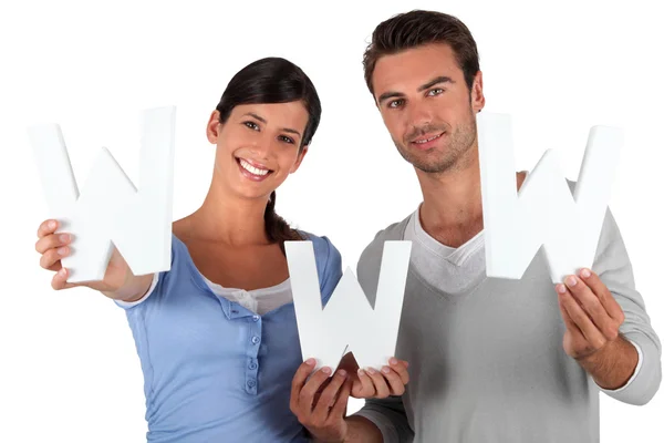 Man and woman with www initials — Stock Photo, Image