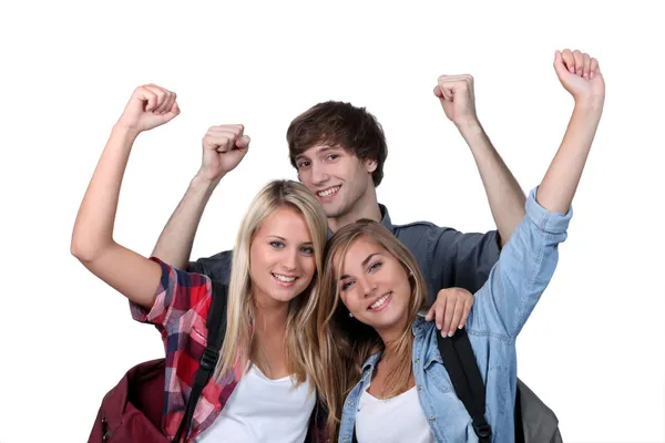 Three excited students — Stock Photo, Image