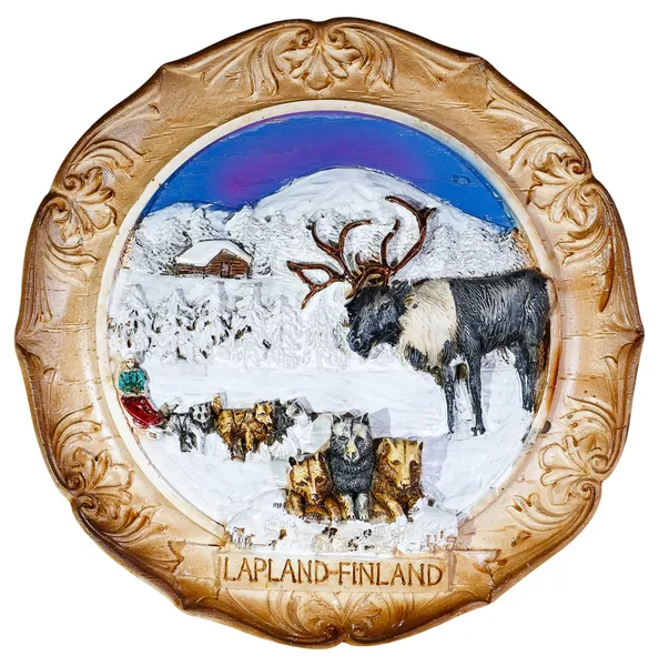 stock image Souvenir plate depicting the Lapland - Finland