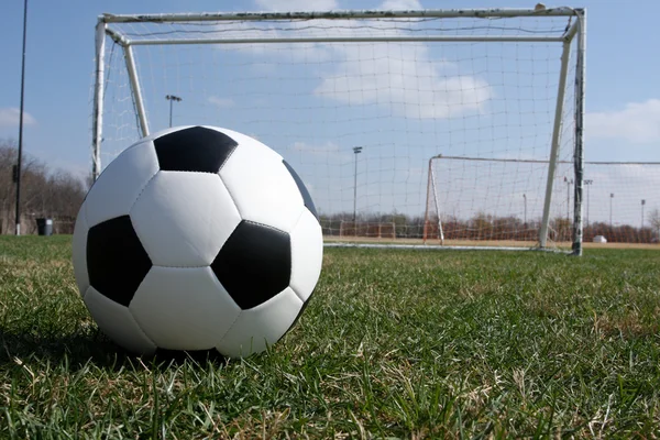 Soccer Ball near the goal — Stock Photo, Image