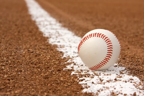 Baseball on a Fresh Chalk Line — Stock Photo, Image