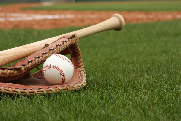 Baseball & chauve-souris sur l'herbe — Photo