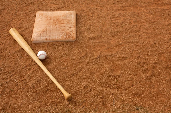 Baseball & Bat near Second Base — Stock Photo, Image