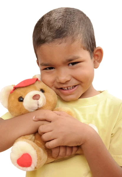 Pojke med en nallebjörn — Stockfoto