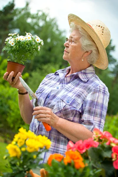 Portrait de jolie femme âgée jardinage — Photo